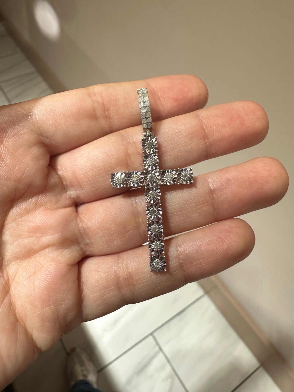 Real Diamond Silver Cross