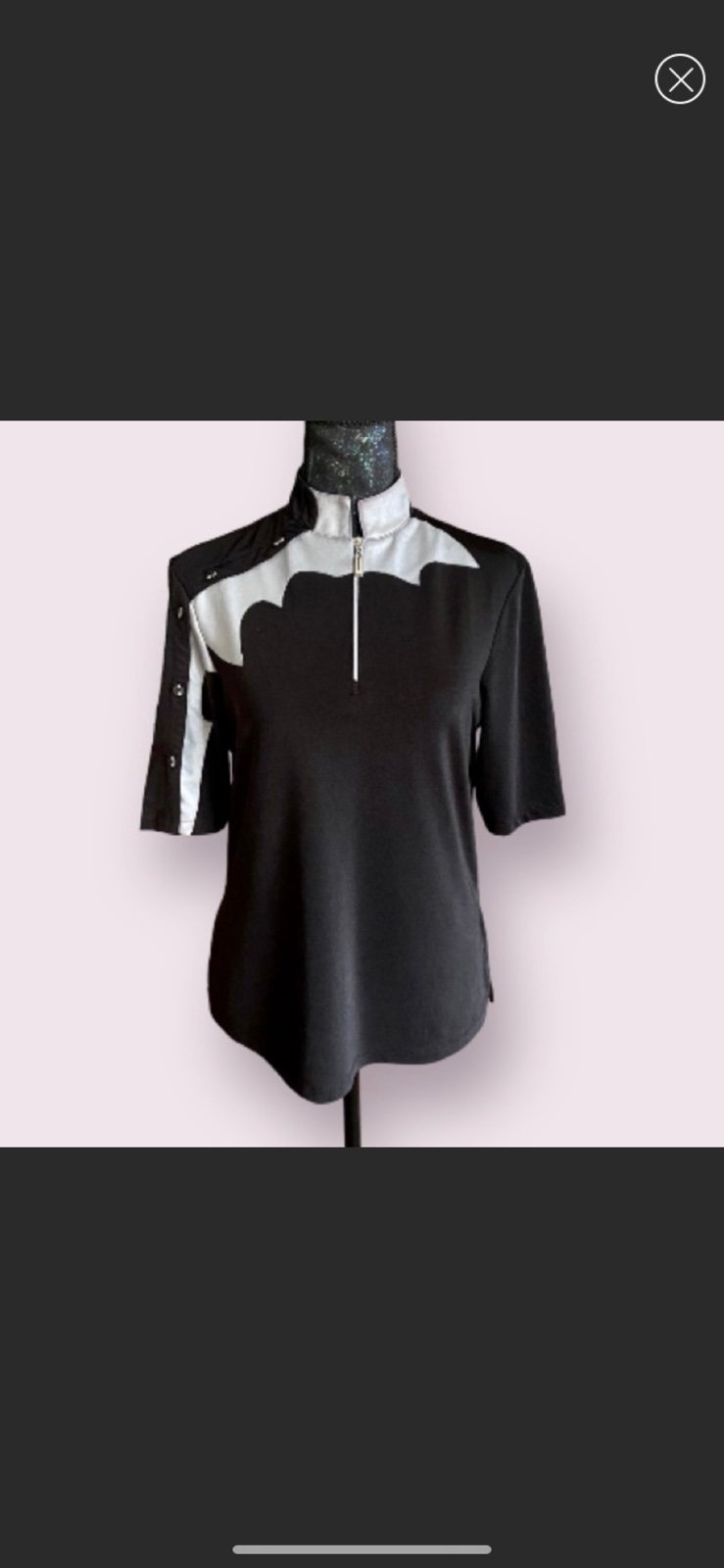 Jamie Sadock Black and Silver Metallic Button Detail 3/4 Sleeve Golf Top