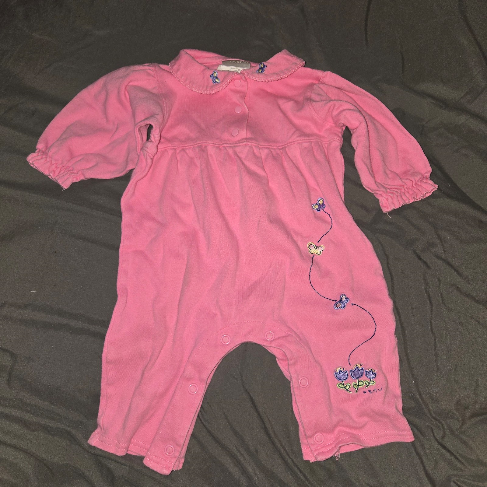 Vintage Carters Baby Pink Girls One Piece Romper Flowers Butterflies 3-6 Months