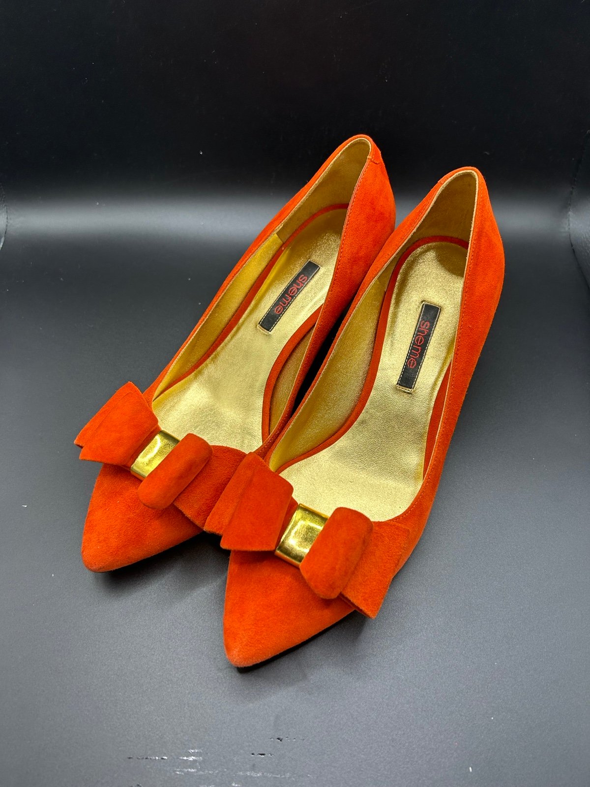 SHEME Luxury Orange Suede Pumps 5.5