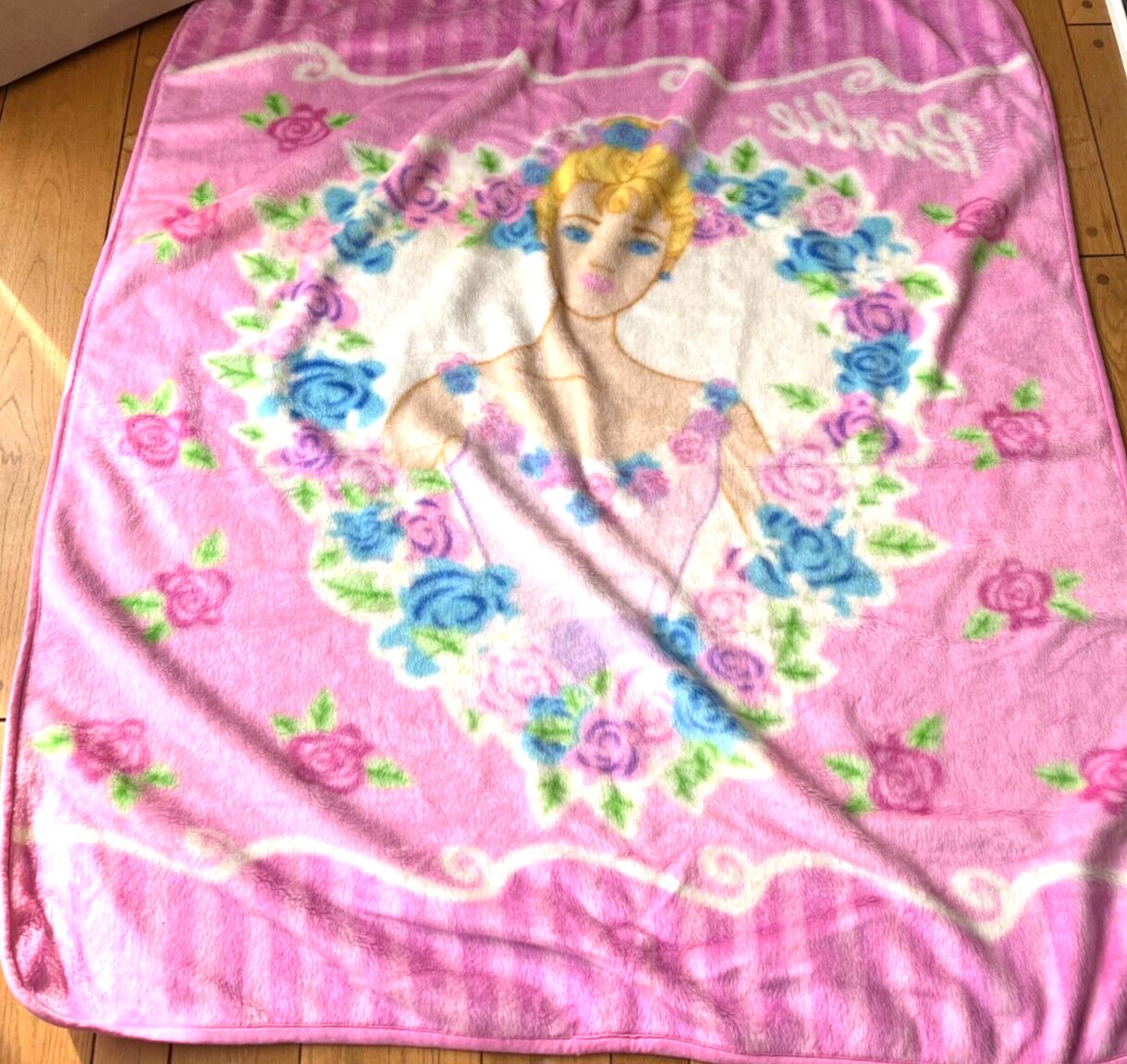 VTG Barbie Plush Pink Flowers 90s Blanket 48”x58” Throw Minky Girls Ballet EUC