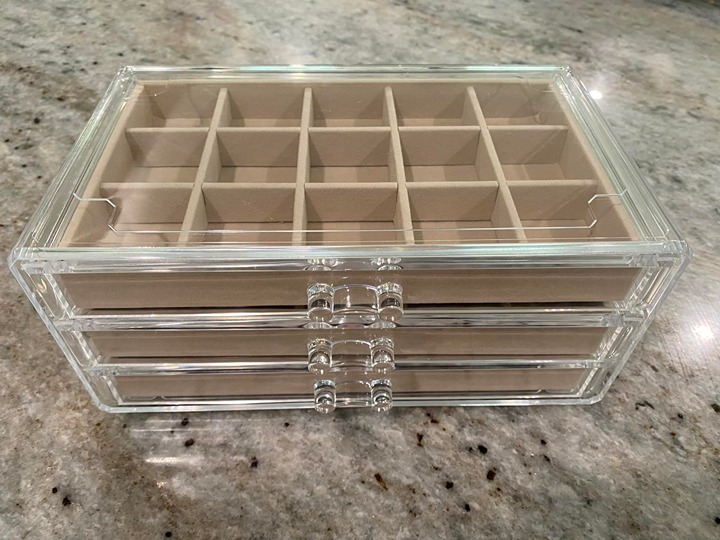 Clear Jewelry Case with 3 Drawers Adjustable Jewelry Box Velvet Trays grid size