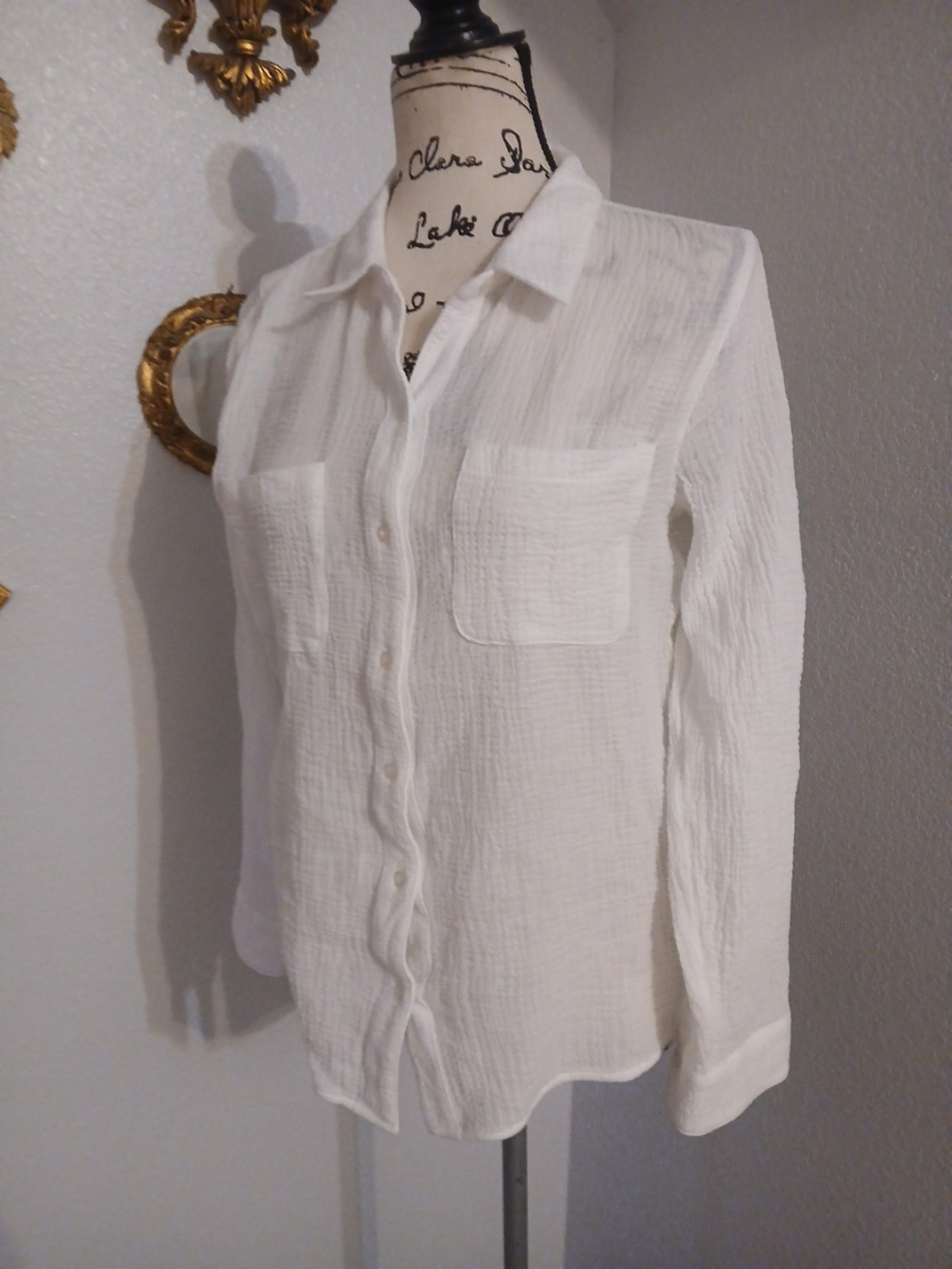 Small Calvin Klein Casual Button Shirt Womens 100% Cotton Long Sleeve Roll Tab