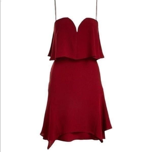 Kobi Halperin Trina Sweetheart Tiered Silk Red Cocktail Dress Size 4