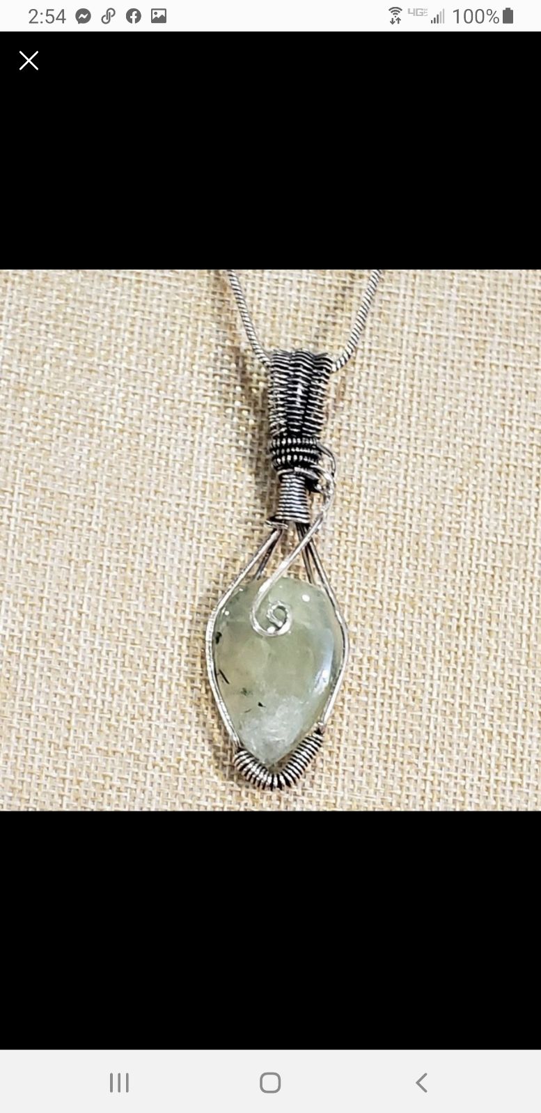 Natural Prehnite Gemstone 925 Silver wrapped handmade ling Pendant Necklace