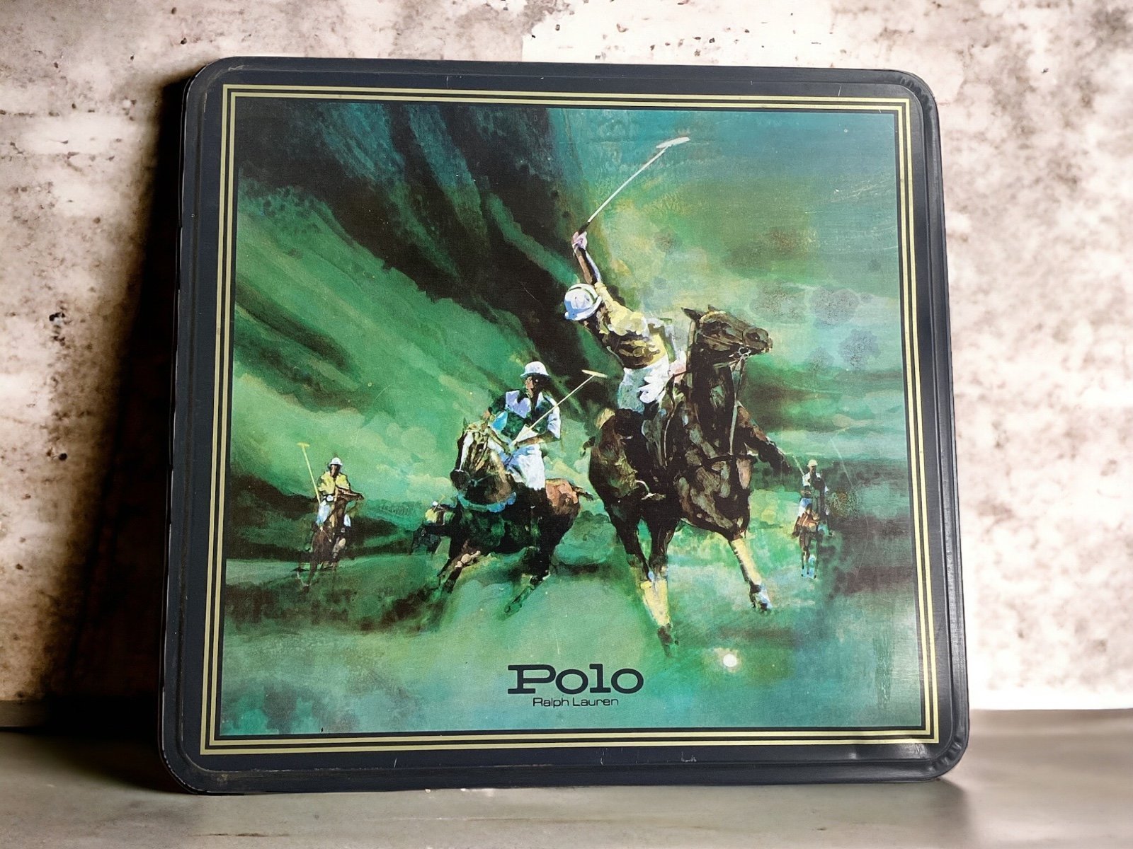 Vintage 80s Ralph Lauren Polo Equestrian Art Metal Storage Tin