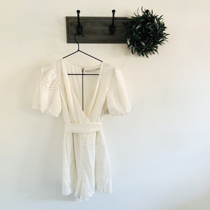 Alice + Olivia White Paulina Eyelet Wrap Romper 4