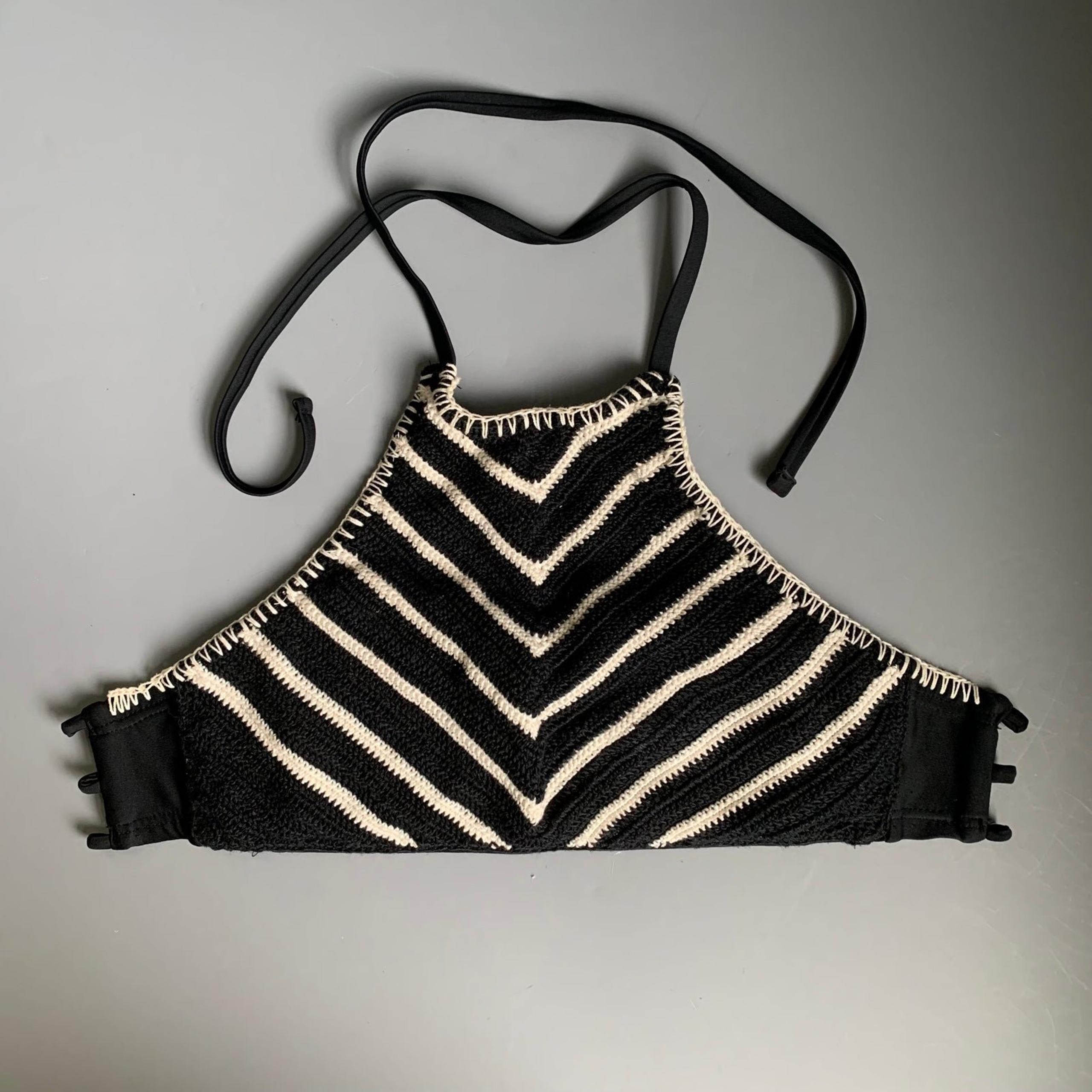 Xhilaration Y2K Striped Vintage Crochet Knit Boho Cropped Halter Top S Rare