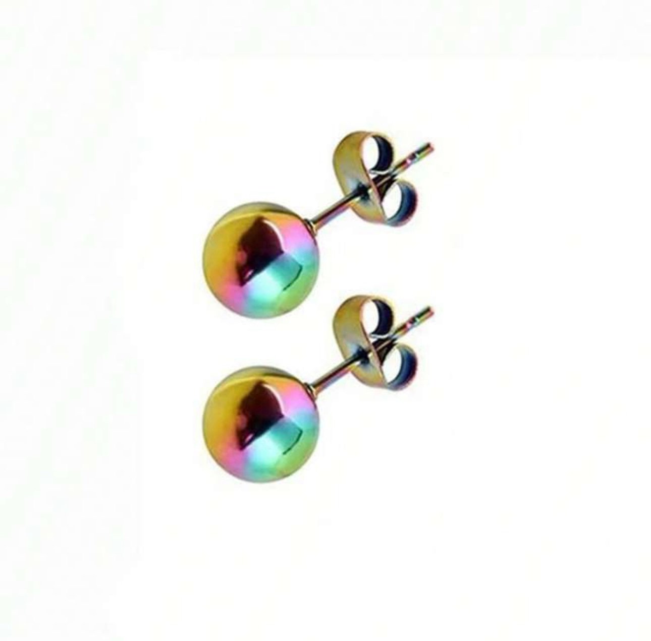 “Oil Slick Orb” Rainbow Ombre Ion Plated Stainless Steel Ball Sphere Mini Studs