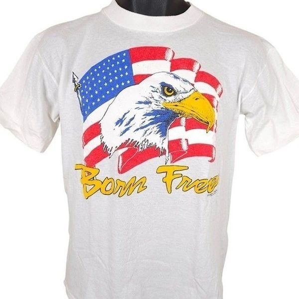 Vintage Bald Eagle T Shirt Mens Size Medium White 80s 90s American Flag