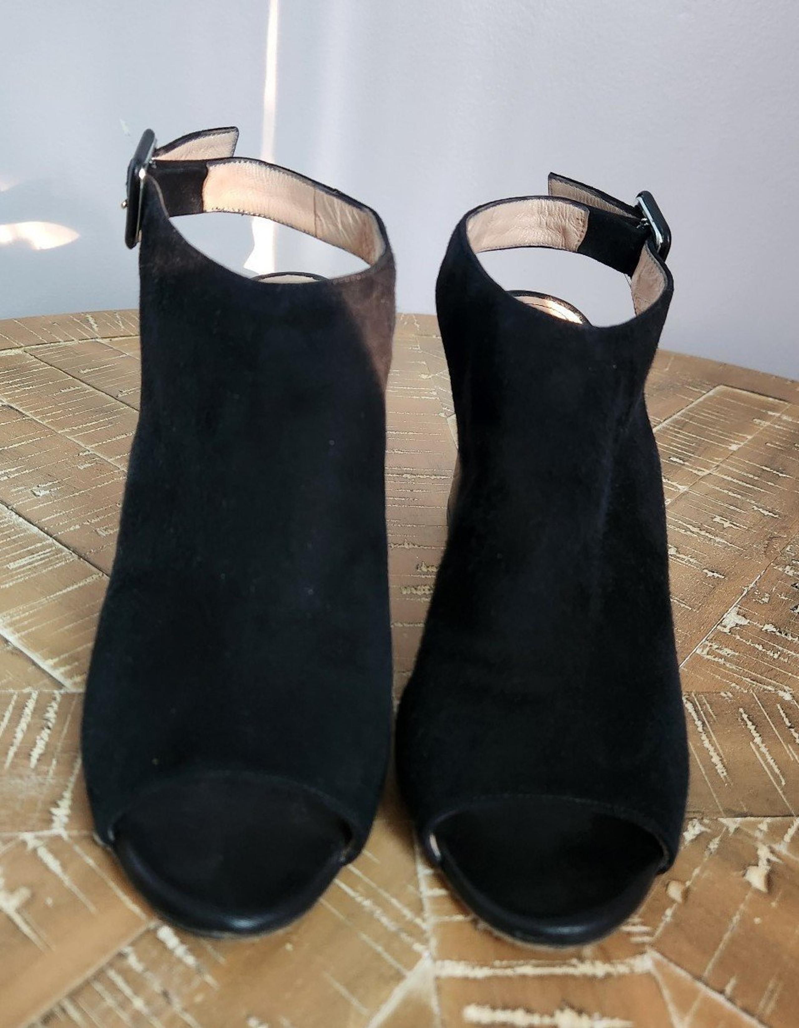Barneys New York womens suede ankle strap open back booties black Size 36 US 6