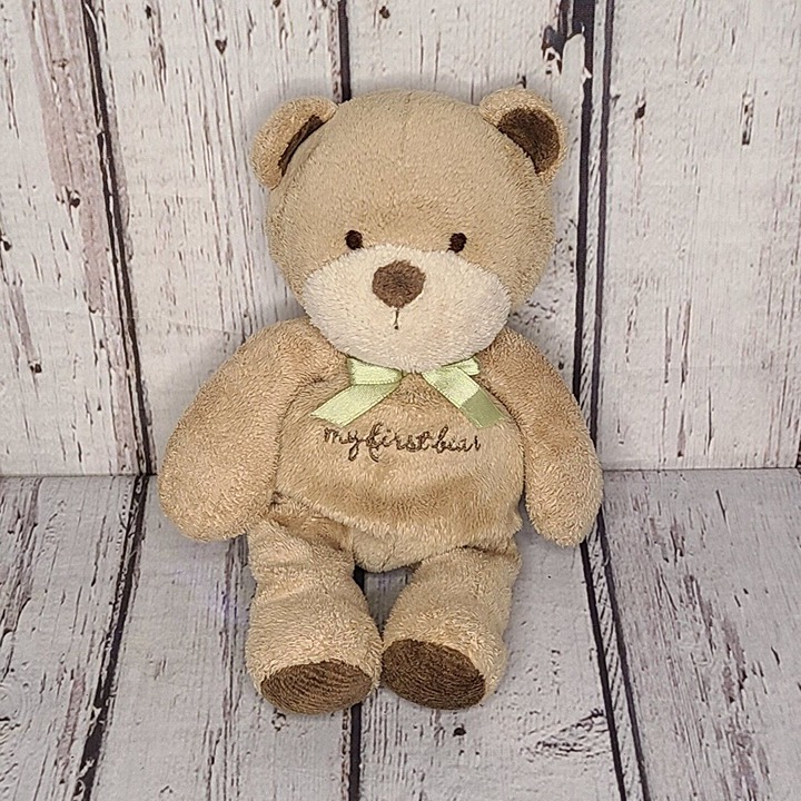 8 Carters My First Bear Teddy Plush Tan Green Bow Baby Lovey Child Of Mine
