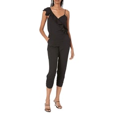 Parker Addison Black Spaghetti Strap Cropped Jumpsuit Romper Women's 2 XS