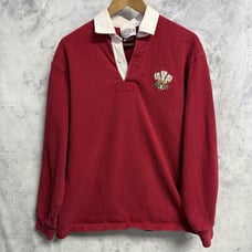 Vintage Wales Rugby Shirt Mens XL Red Collared Ich Dien Embroidered
