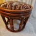 Vintage Boho Round Brown Bamboo Bentwood Rattan Ottoman Foot Stool 14 H