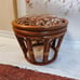 Vintage Boho Round Brown Bamboo Bentwood Rattan Ottoman Foot Stool 14 H