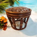 Vintage Boho Round Brown Bamboo Bentwood Rattan Ottoman Foot Stool 14 H