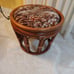 Vintage Boho Round Brown Bamboo Bentwood Rattan Ottoman Foot Stool 14 H
