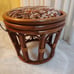 Vintage Boho Round Brown Bamboo Bentwood Rattan Ottoman Foot Stool 14 H