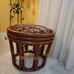 Vintage Boho Round Brown Bamboo Bentwood Rattan Ottoman Foot Stool 14 H