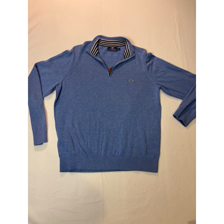 Vineyard Vines 1/4 Zip Pullover Sweater Size L Mens Blue Cotton Blend Casual