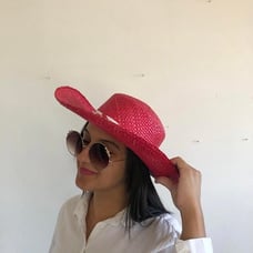 Vintage Pink Cowboy Hat - Wide Brim with Pink and White Ribbon - Retro Hat