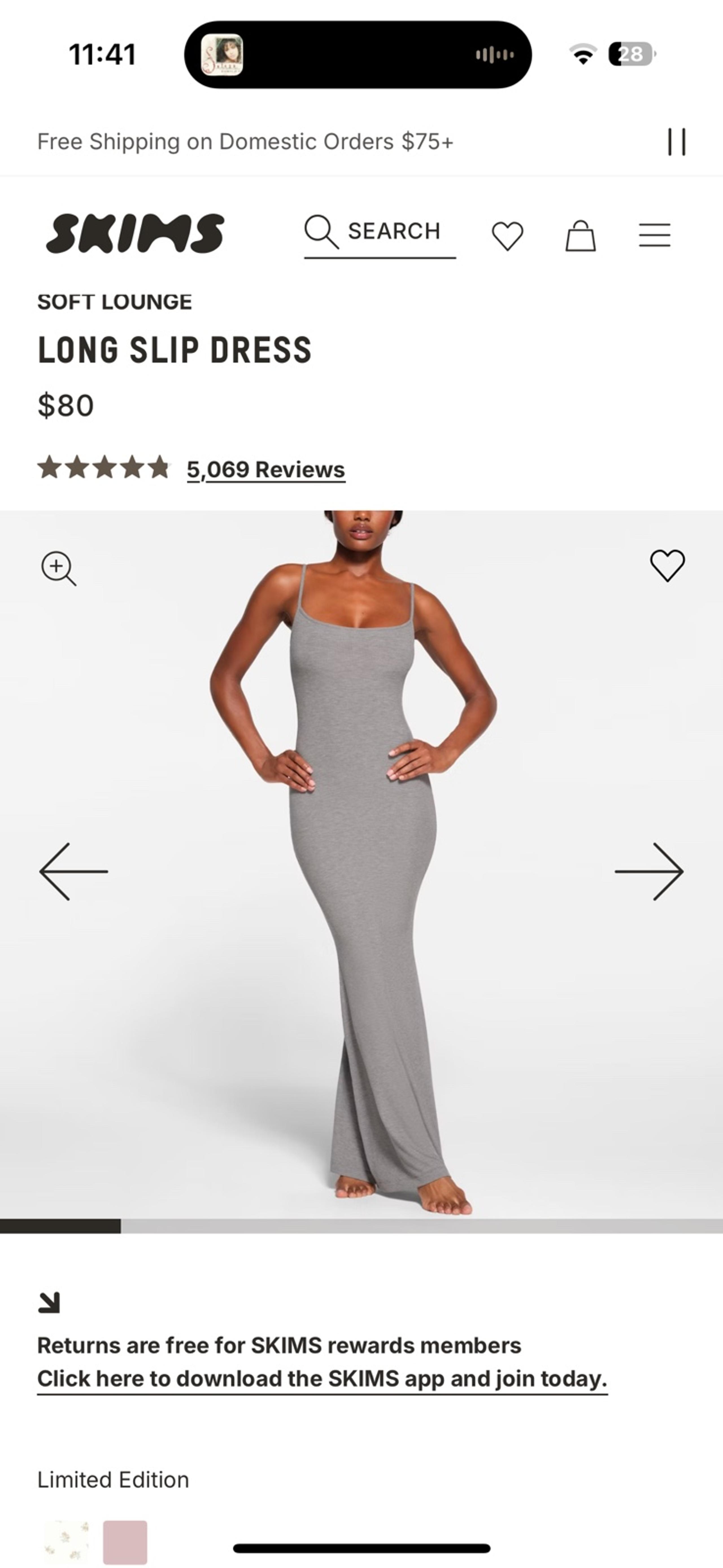 SKIMS XL Long slip Dress