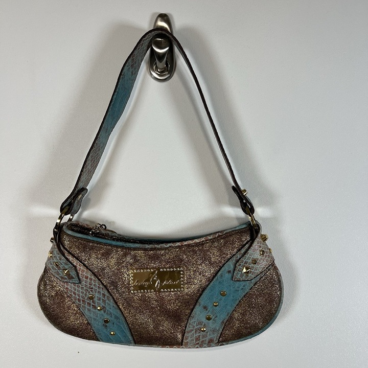 Authentic! Baby Phat Shoulder Bag Bling Diamond Logo Crescent Baguette Studded