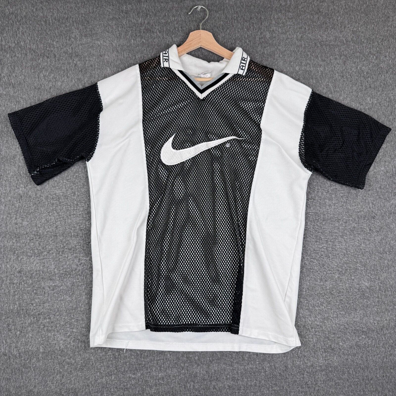 Vintage Nike Swoosh Jersey Men's XL White Mesh See Through Rap Ref Soccer 90s