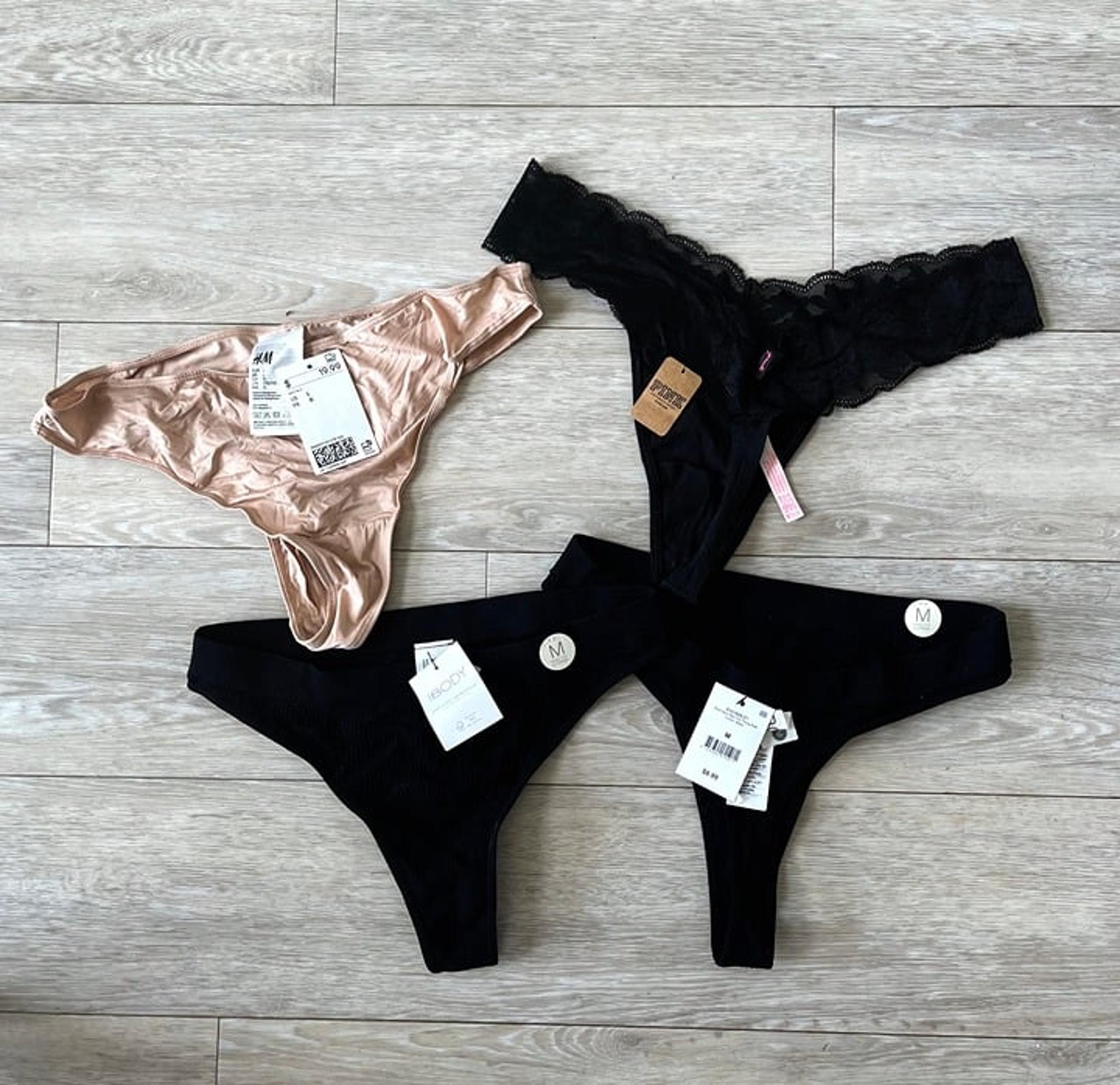 4 New women's thong underwear, mixed brands (VS, Pink, H&M, etc)