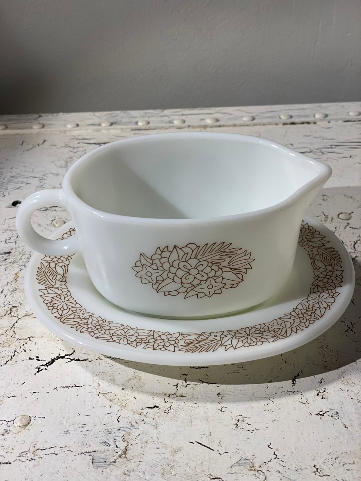 Pyrex Woodland Corelle Pattern Gravy Boat
