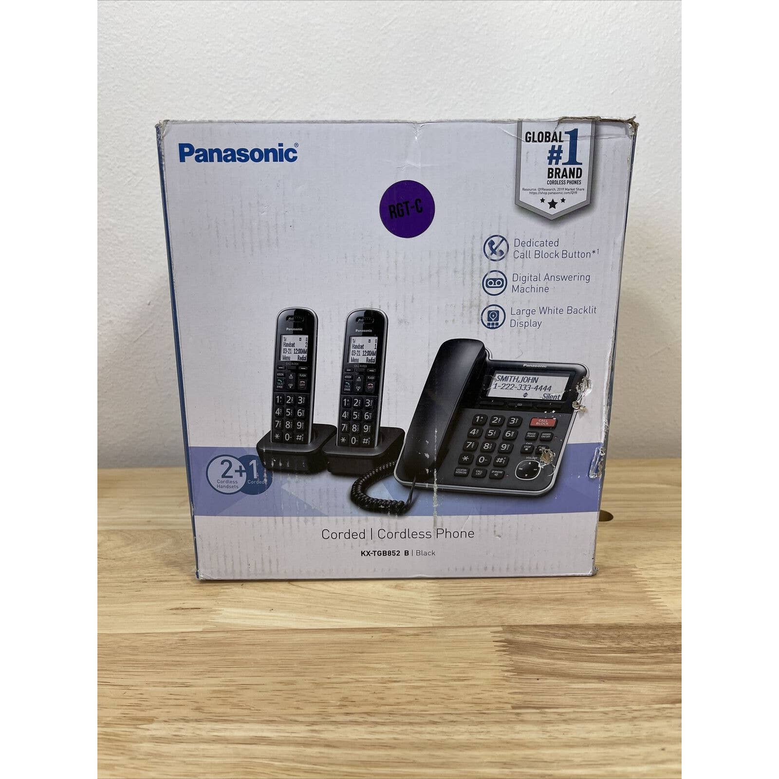 Panasonic KX-TGB852B Expandable Corded and Cordless Phone with Answering Machine