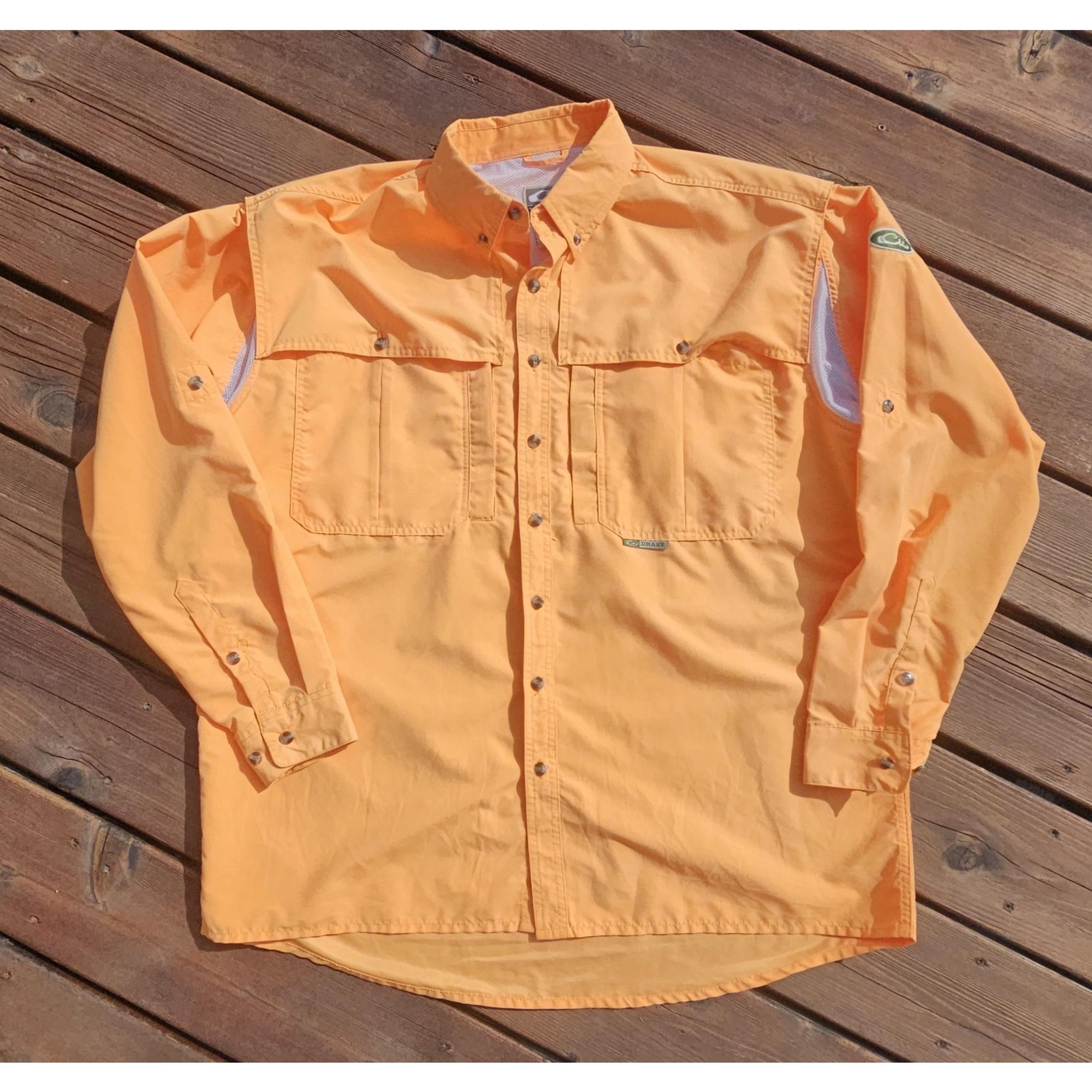 Drake Fishing Hiking Long Sleeve Vented Shirt Button Safari Mens XL Orange