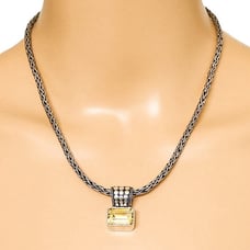 Lori Bonn Designer Pendant Citrine Bold Woven Chain Necklace 925 Sterling Silver