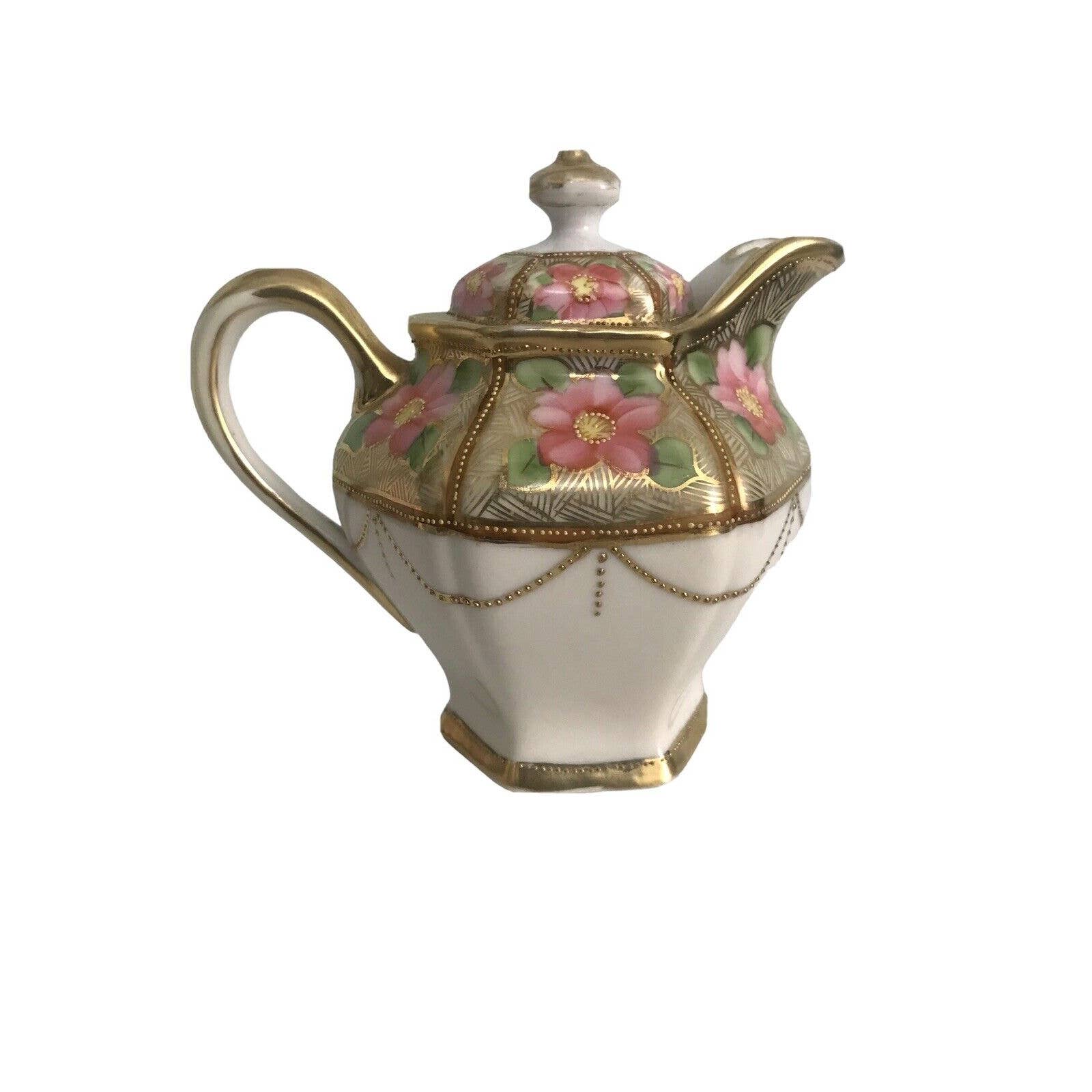 Hand Painted Pink Clematis Nippon Creamer (Some Minor Gold Loss)