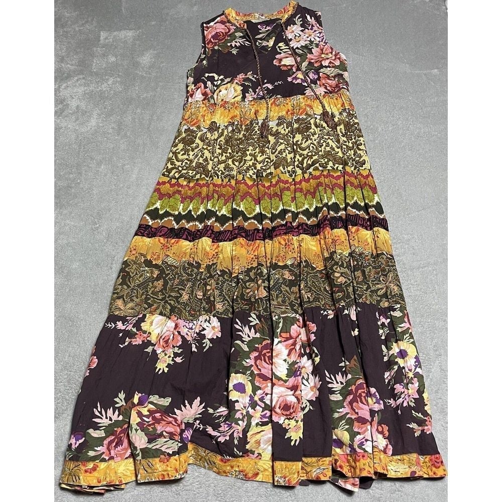 Soft Surroundings Maxi Dress Womens Small Romantic Boho Tiered Floral Tassels