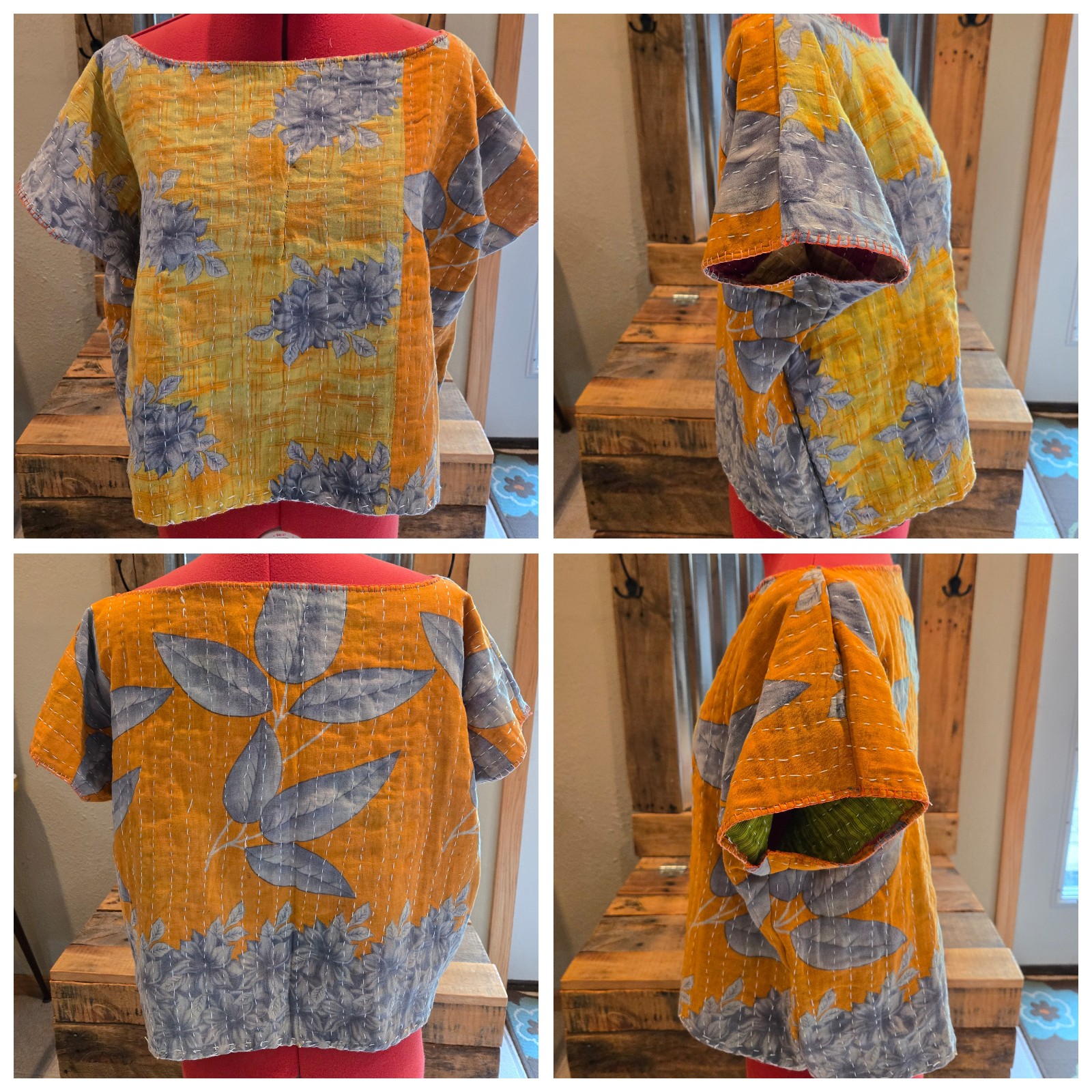 Kantha quilt cropped top L handmade Don't Throw It Out
