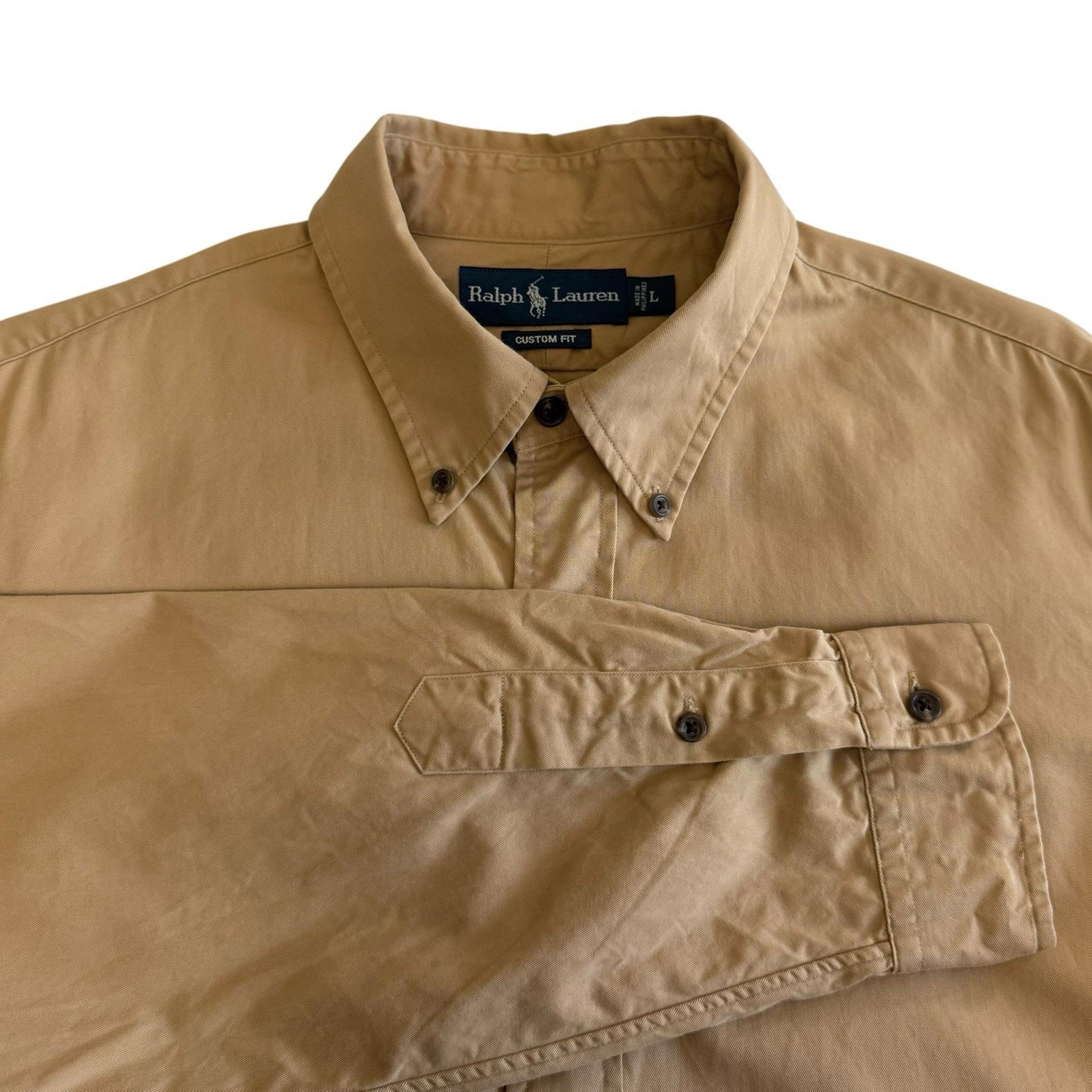 Polo Ralph Lauren Custom Fit 100% Cotton Button Down Long Sleeve Bwn L Shirt 454