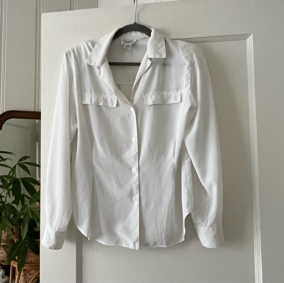 Christian Dior Chemises Vintage y2k White Button Down Blouse Shoulder Pads 10