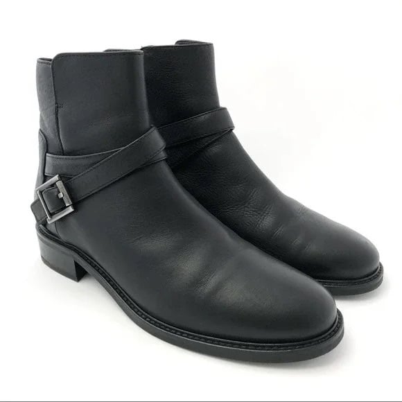 Aquatalia Bree Water Resistant Buckle Ankle Strap Leather Bootie