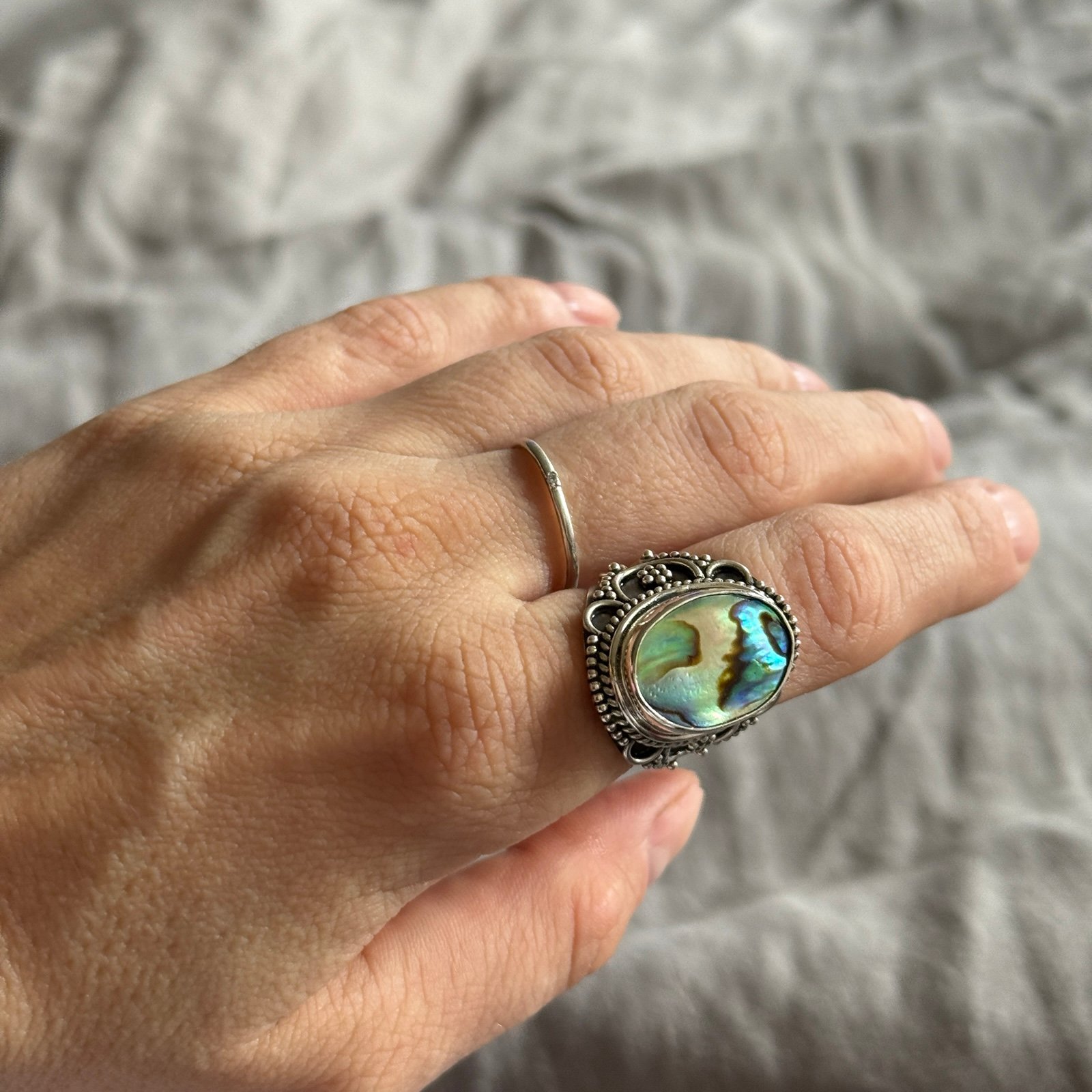 Designer Abalone Shell Ring, 925 Solid Sterling Silver Ring, Minimalist Ring