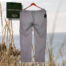 Saks Fifth Avenue ~ Gray 100% linen woven modern cut tie waist pants (XL) NWT