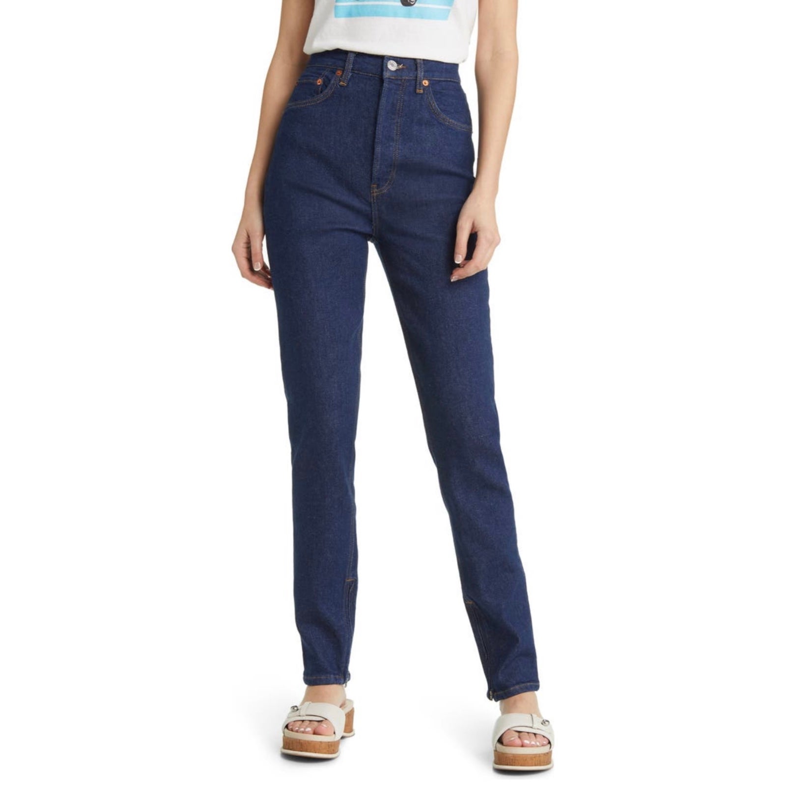 RE/DONE Super High Drainpipe Denim Jeans in Rigid Like 29