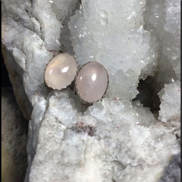 Earrings, NEW Pink Quartz Oval Earring Studs w Sterling Silver, Handmade, Artisa