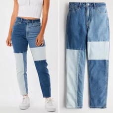 NEW Hollister Patchwork Ultra High Rise Mom Jeans Blue Navy Cotton Ankle Crop 26