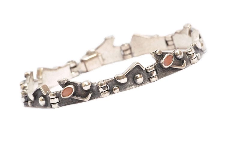 Mother of Pearl Sterling Silver Bracelet, Link Bracelet, Chunky Handmade Bracele