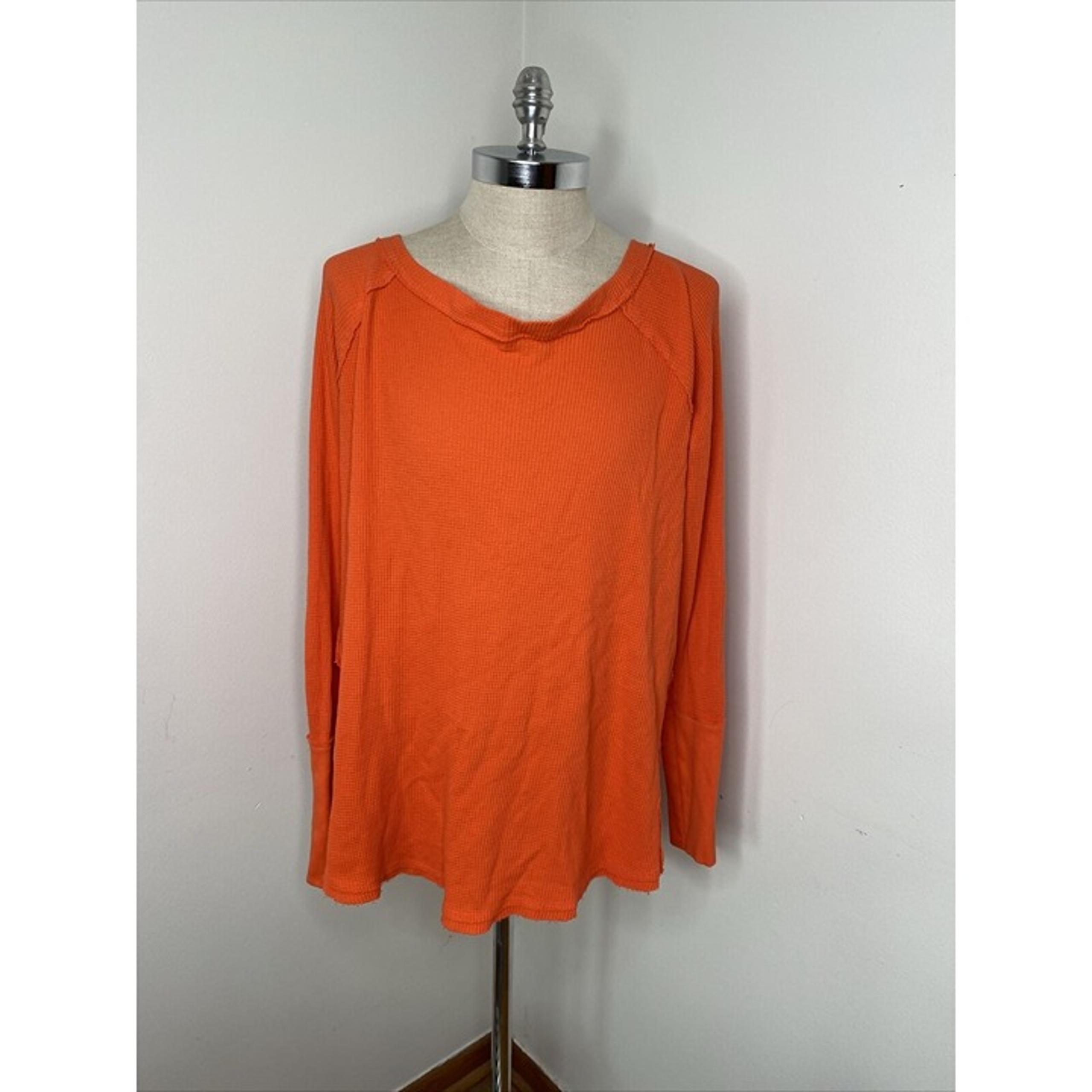 We The Free Womens Tunic Top Long Sleeve Shirt Orange XL Oversized Waffle Knit