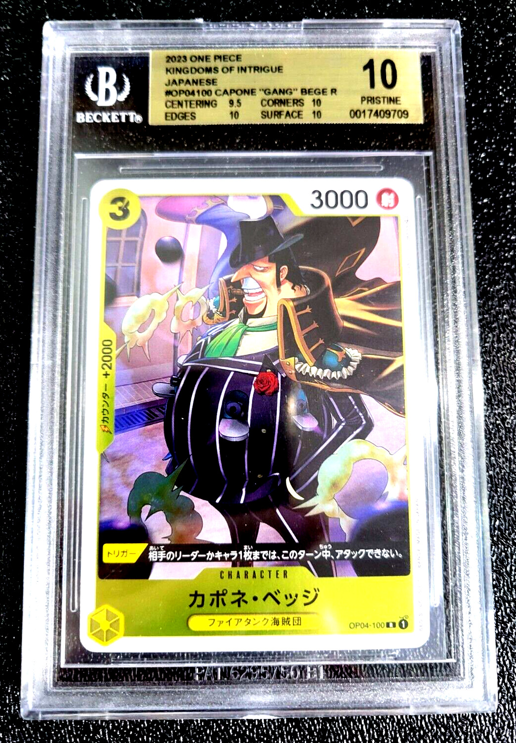 BGS 10 PRISTINE RARE 2023 CAPONE GANG BEGE ONE PIECE KINGDOMS OF INTRIGUE G5828