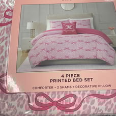 Juicy Couture 4 Piece Printed Bed Set, Pink Leopard & Bows - Queen
