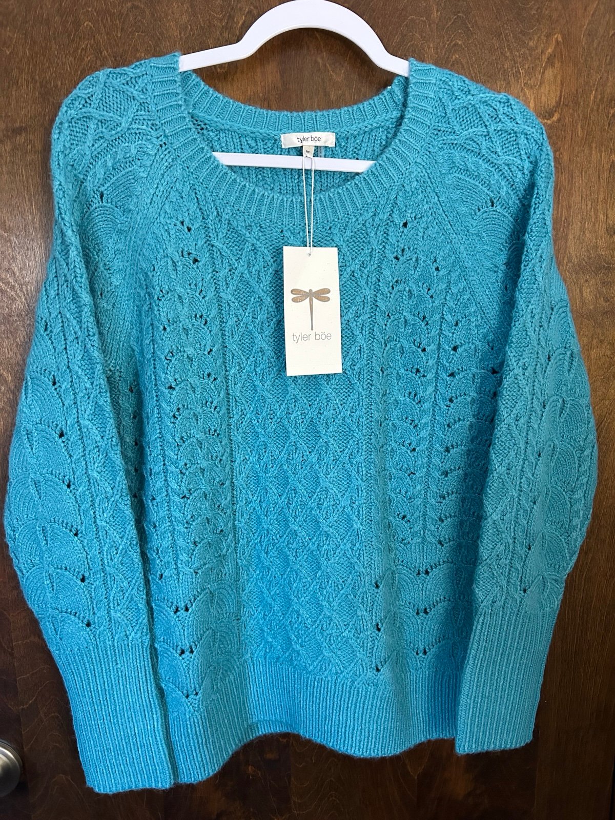 TYLER BOE Womens Novelty Stitch Crew Neck Sweater Pullover Turquoise Size M